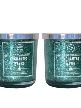 NEW DW HOME 2 Piece Calming Waves Teal Glitter Jar Scented Candle Iridescent Top